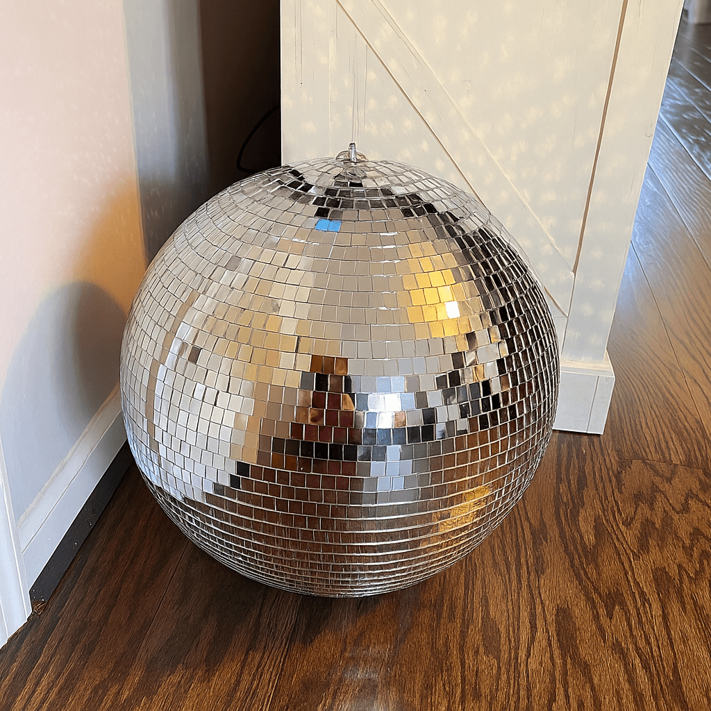 Boule Disco 40cm gris argentée, accessoire scintillant pour fêtes et événements, ajoutant une touche festive élégante.