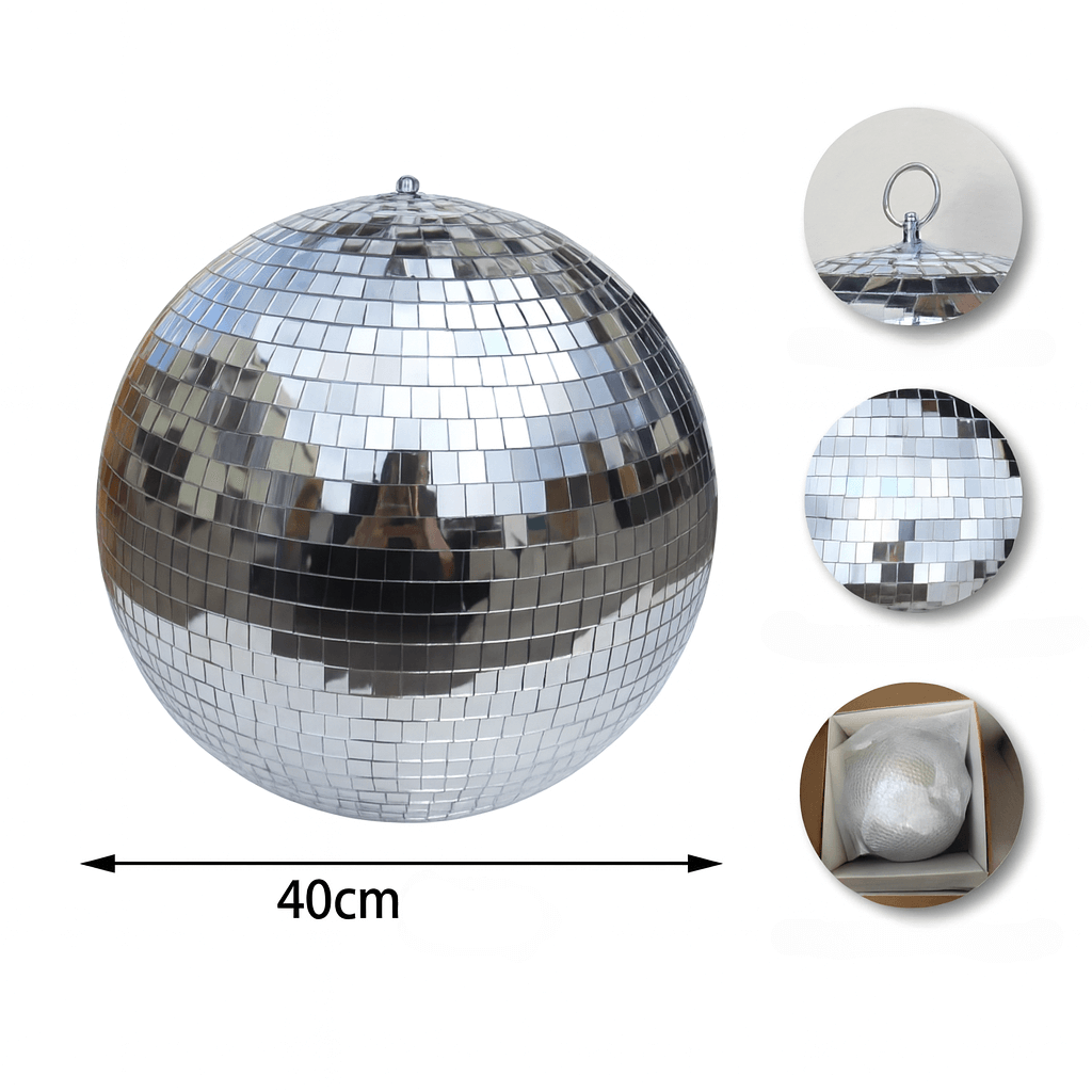 Boule Disco 40 cm gris argentée, éclat lumineux pour fêtes et événements, accessoire festif en miroir.